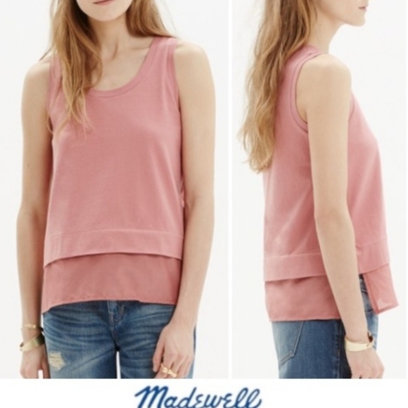 Madewell Tops - Madewell Blush Pink Gauze Trim Layer Tank L NWOT